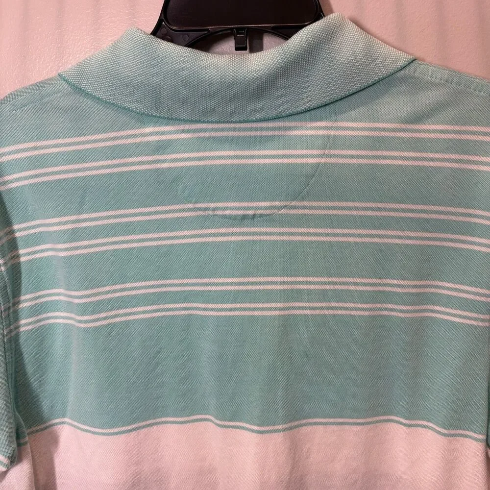 Brooks Brothers slim fit short sleeve polo Men's Large supima cotton aqua stripe